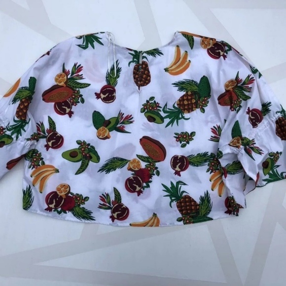 Zara Tropical Fruit Print Crop Blouse Shirt Small - Picture 7 of 7